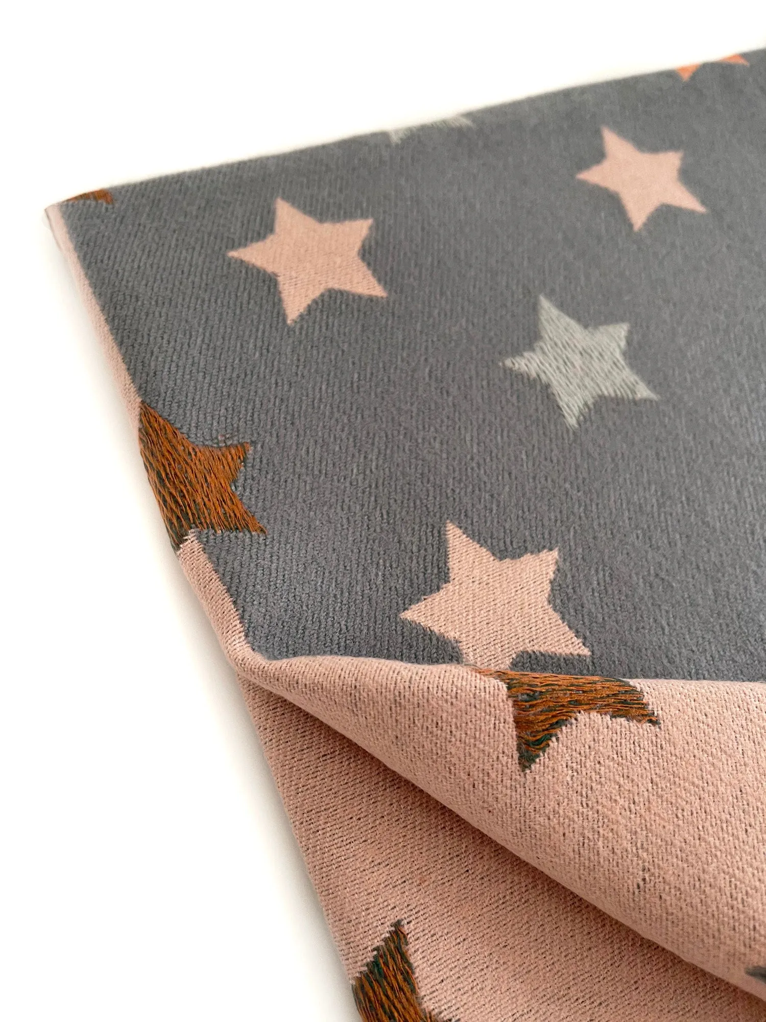 LARGE BLUSH PINK WOOL STAR PRINT REVERSIBLE WINTER SHAWL BLANKET SCARF