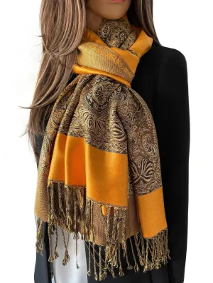 LARGE PLAIN YELLOW REVERSIBLE MULTI COLOUR PAISLEY PRINT PASHMINA SHAWL SCARF WRAP