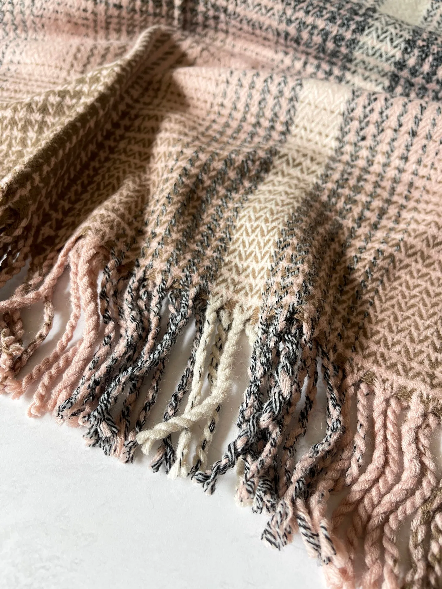 LARGE WOOL MIX THICK CHECKED SHAWL - PINK