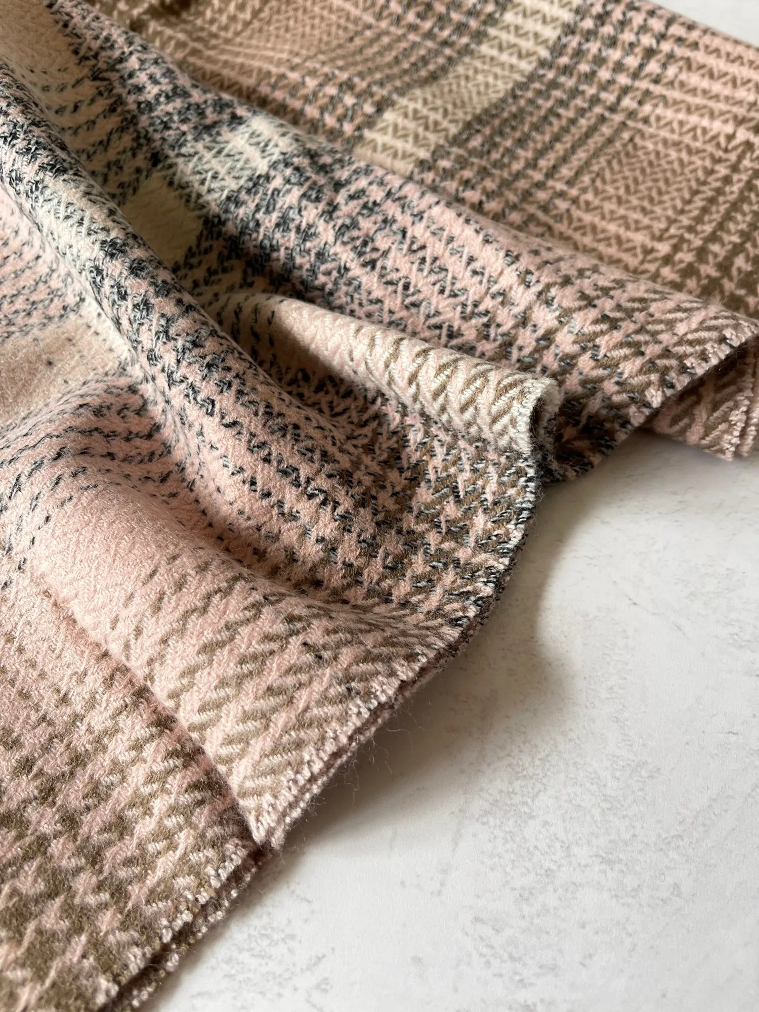 LARGE WOOL MIX THICK CHECKED SHAWL - PINK