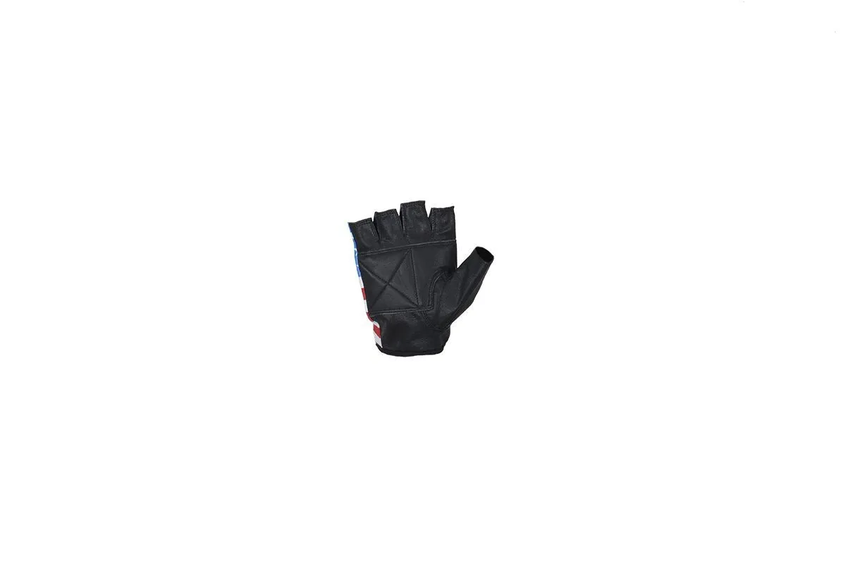 Leather Motorcycle Fingerless Gloves with USA Flag, GL2034-11N-DL