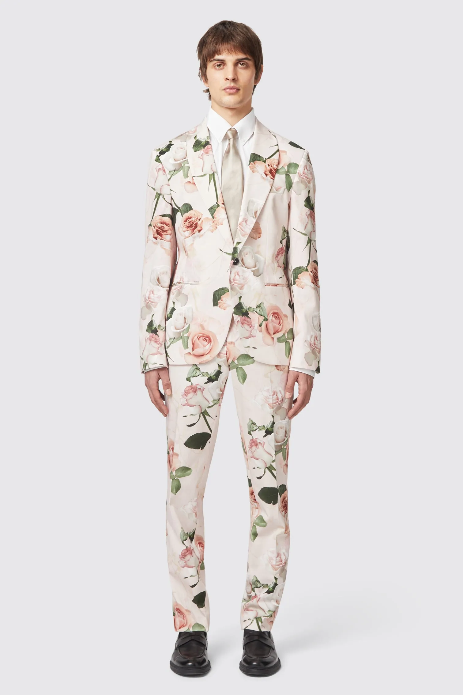 Lincoln Skinny Fit Pink Floral Cotton Trousers