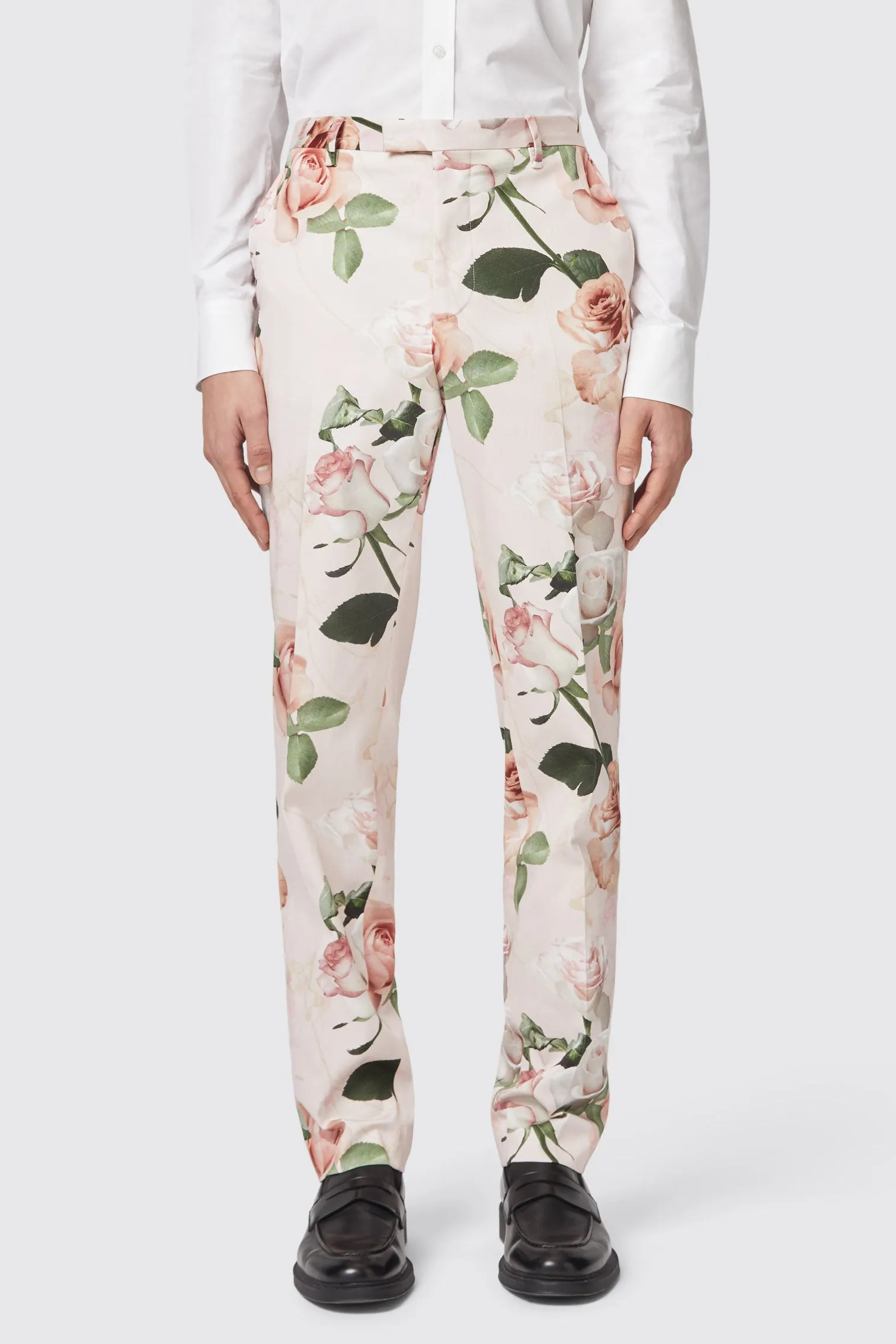 Lincoln Skinny Fit Pink Floral Cotton Trousers