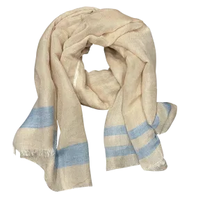 Linen Scarf with Light Blue Stripes