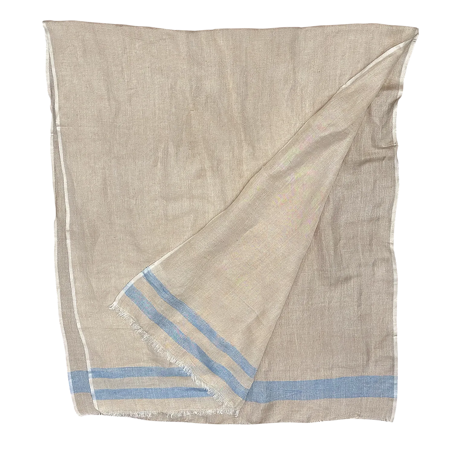 Linen Scarf with Light Blue Stripes