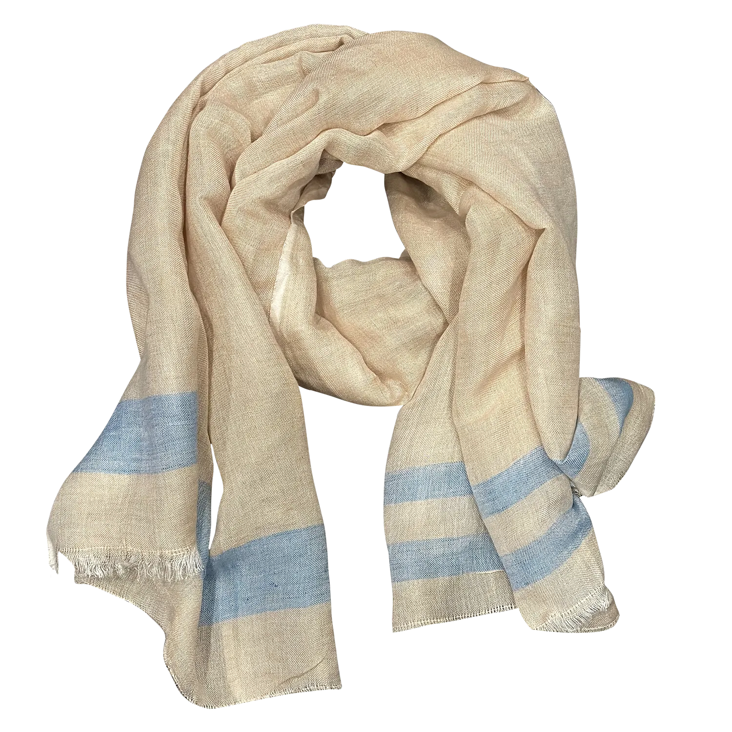 Linen Scarf with Light Blue Stripes