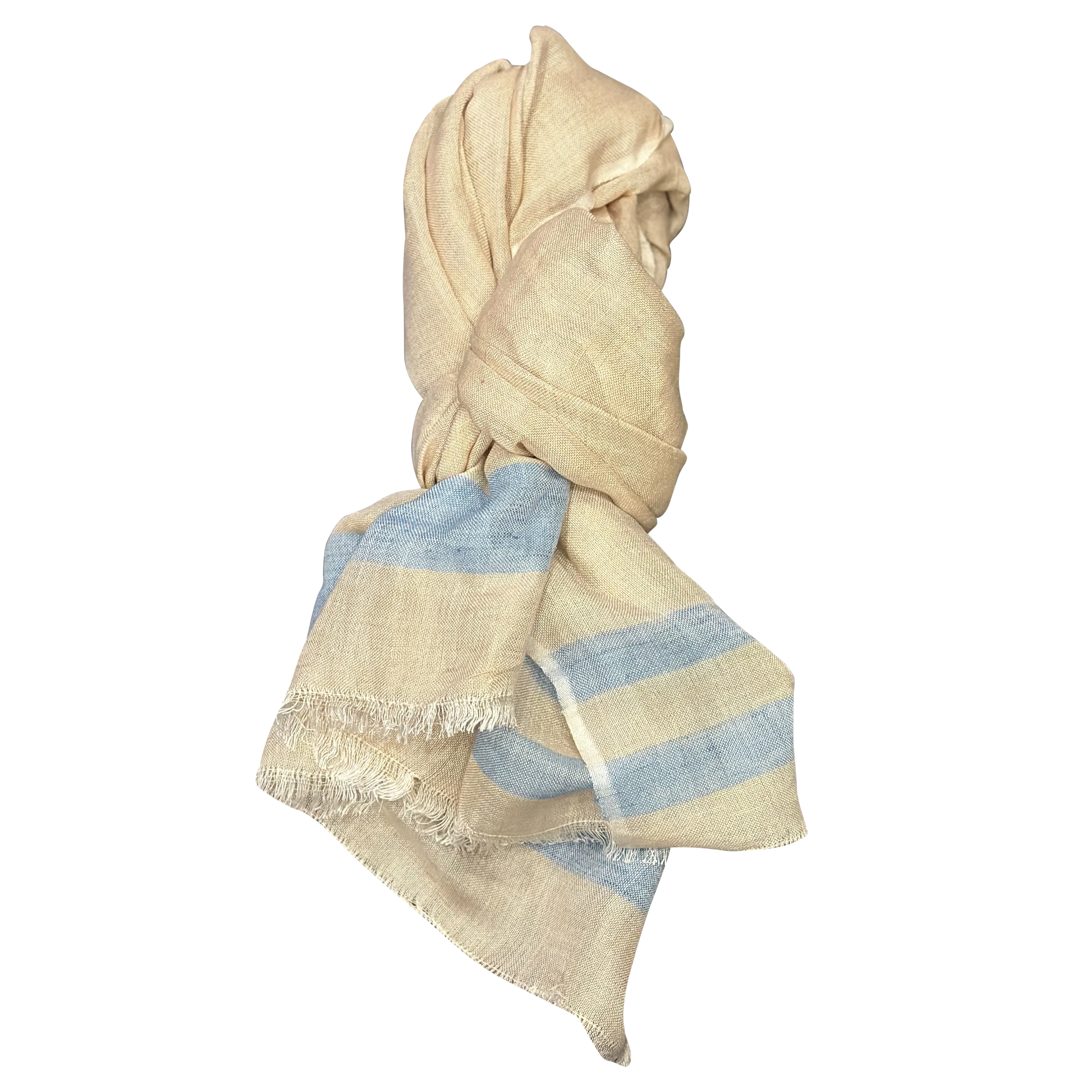 Linen Scarf with Light Blue Stripes