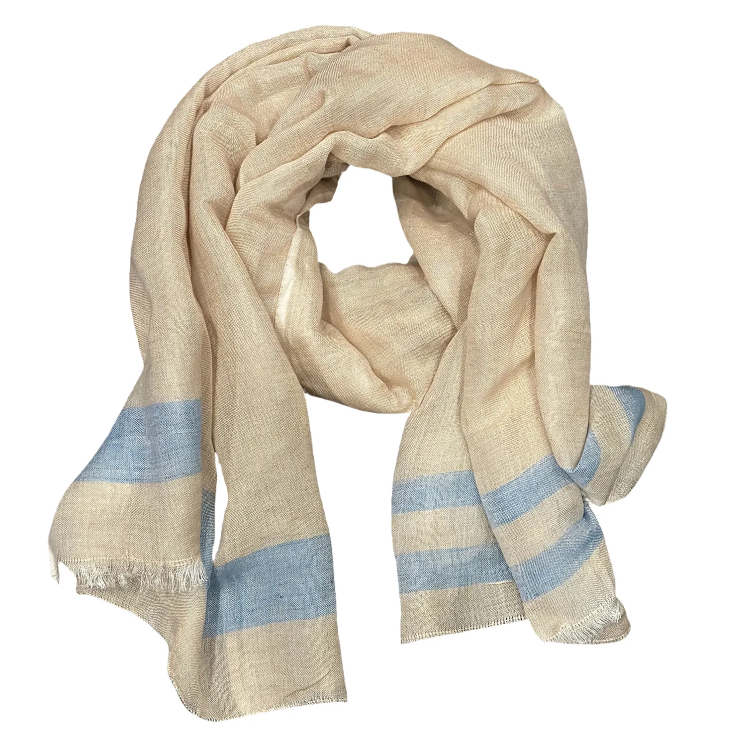 Linen Scarf with Light Blue Stripes