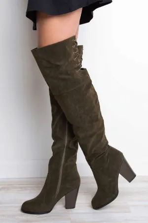 Locklyn Suede Knee High Boots - Olive