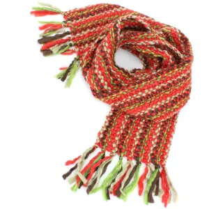 Long Chunky Knit Acrylic Scarf - Red, Brown & Beige