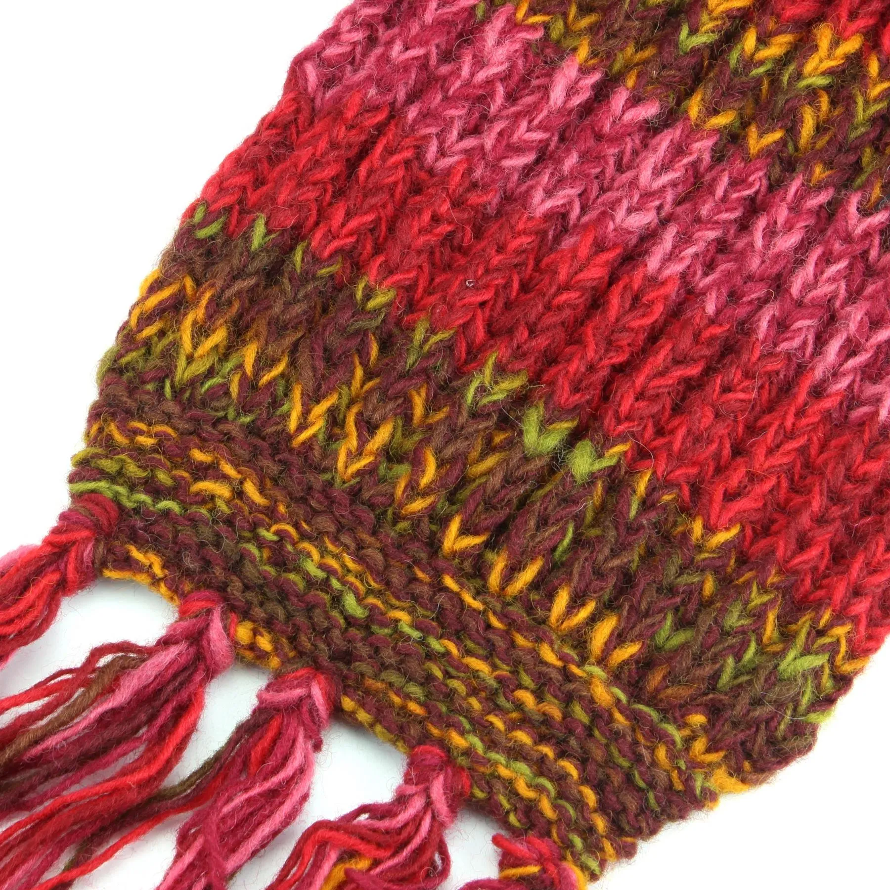 Long Chunky Knit Wool Multi Mix Scarf - Red Mix