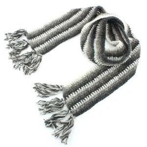 Long Narrow Chunky Wool Knit Scarf - Grey & Oatmeal