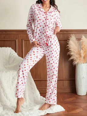 Long Sleeves Tops with Trousers Buttoned Sleepwear Satin Pajamas