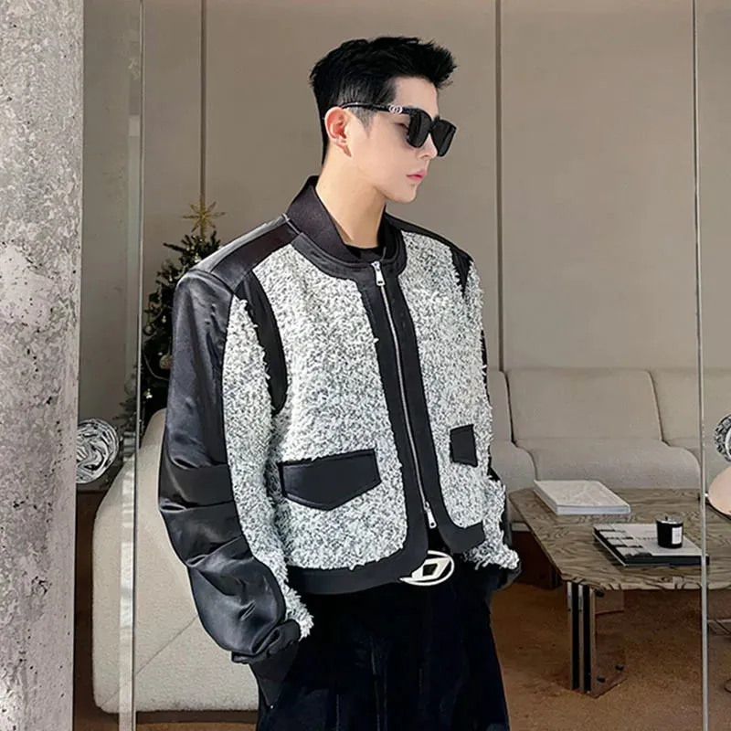 Male Short Jacket Contrasting Colors Round Neck Quilting Casual Long Sleeve Men's Coat Fashion Summer Zipper 9C5270