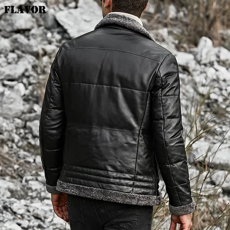 Men's Lambskin Leather Down Jacket