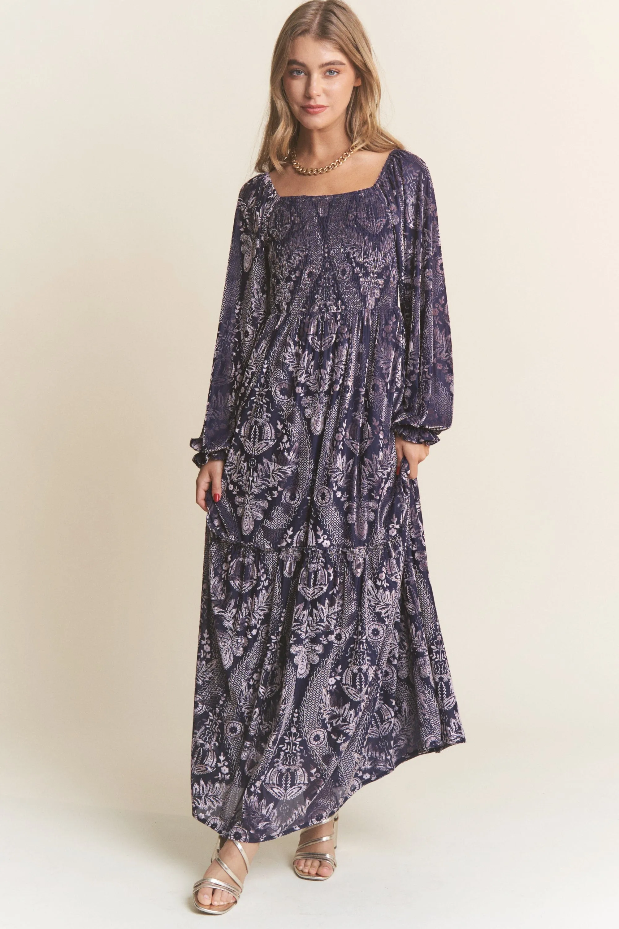 MIDNIGHT VELVET LINED MAXI DRESS