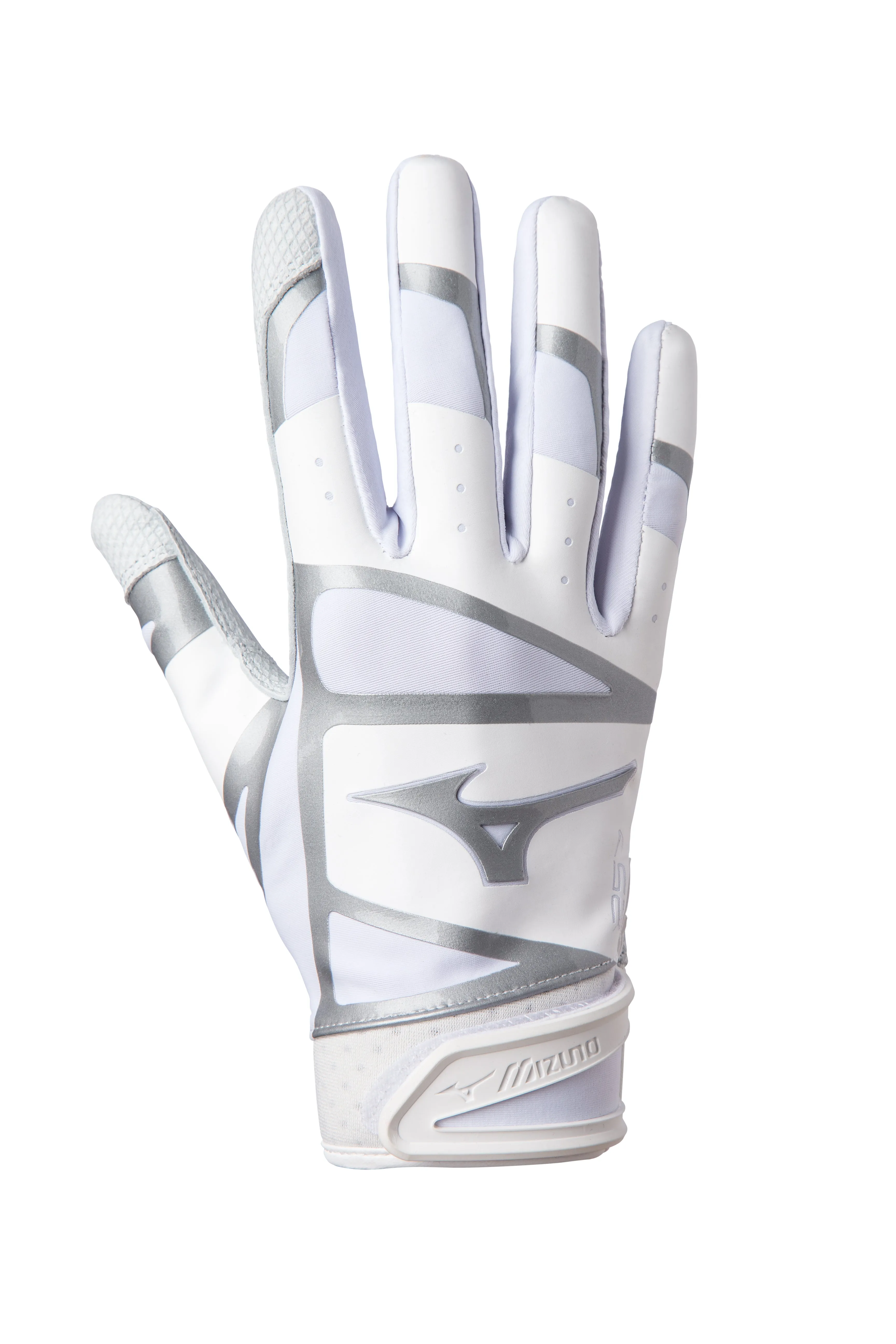 Mizuno F-257 Baseball/Softball Batting Gloves - White/Silver