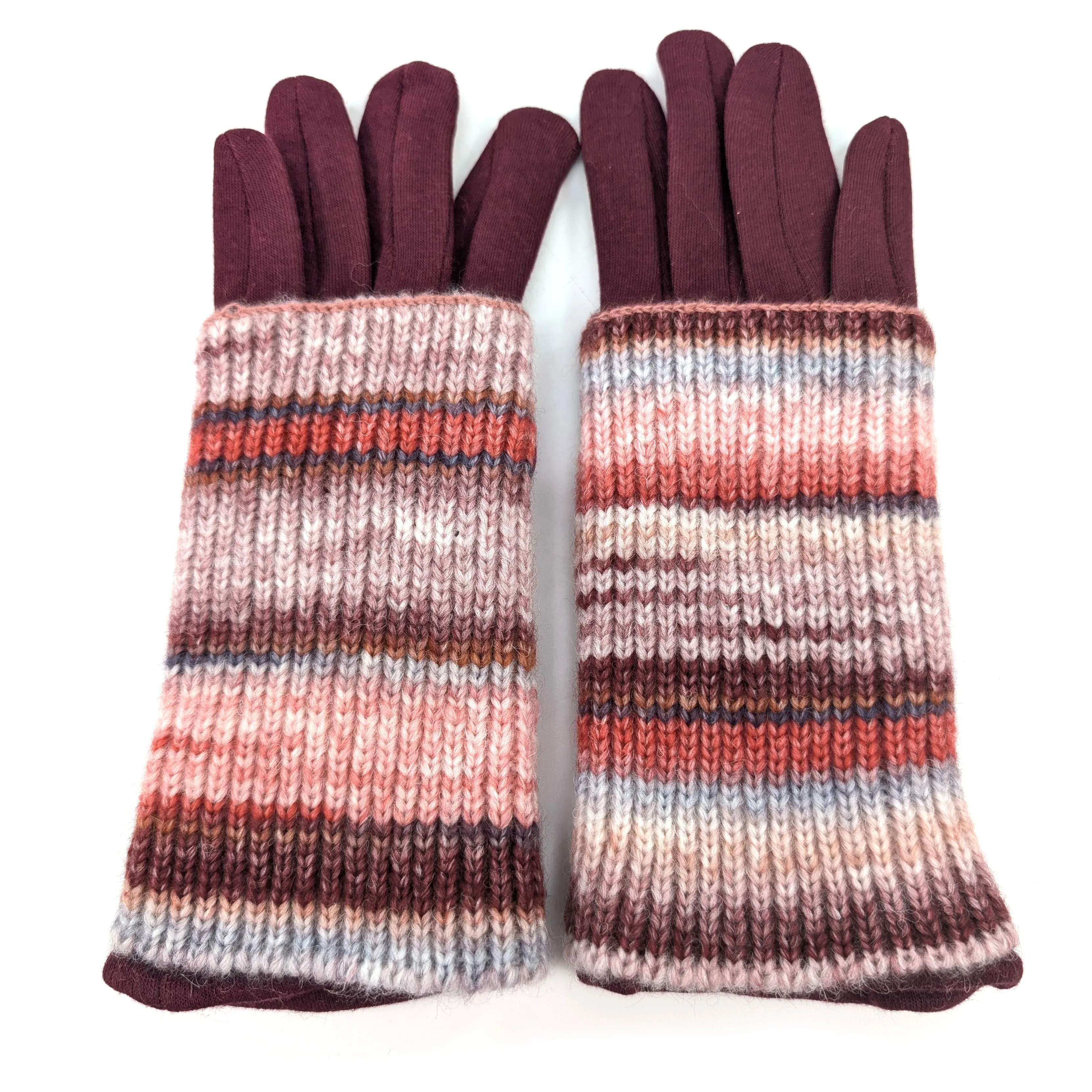 Multi Striped Two in One Gloves - Sangria Red