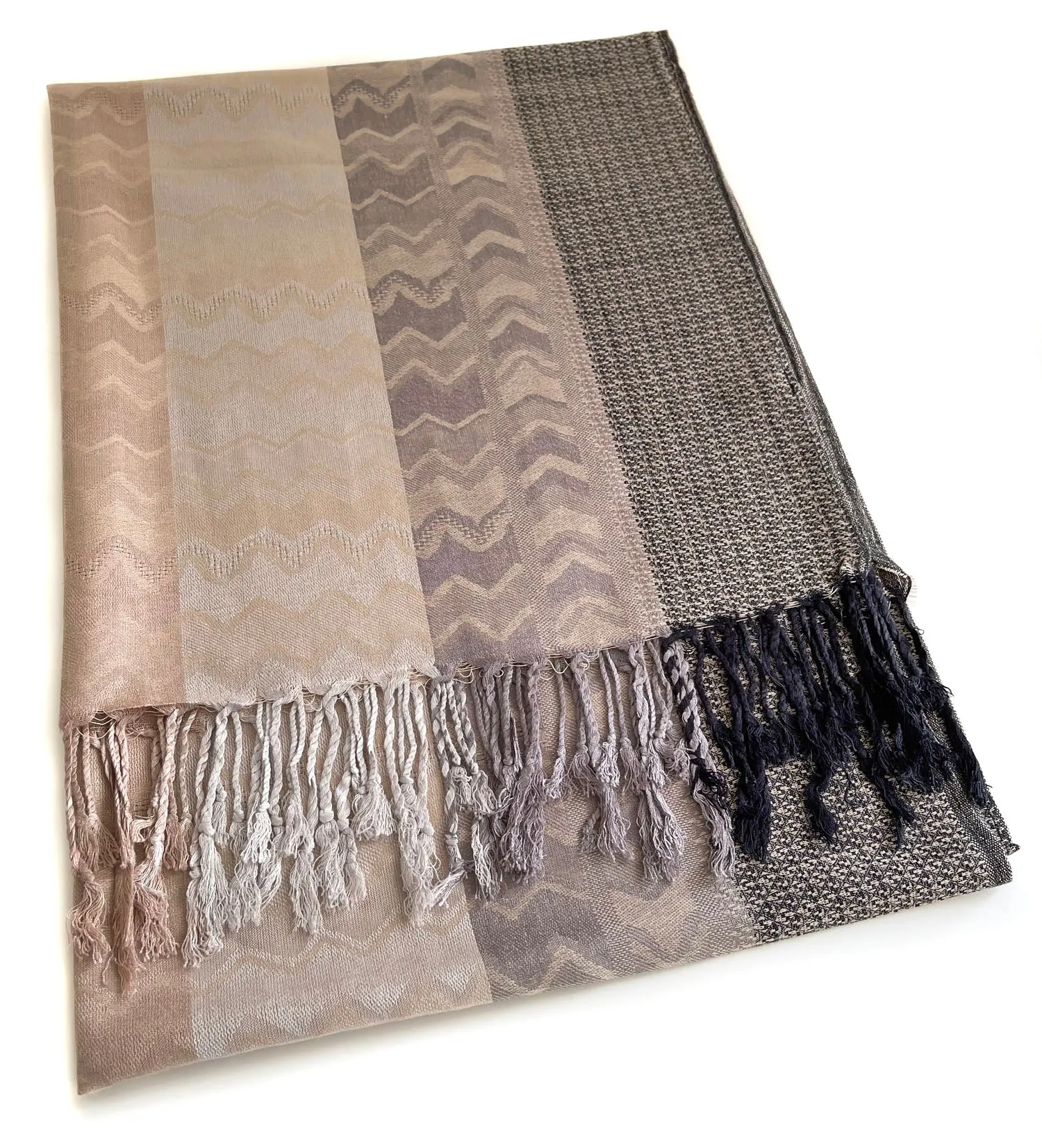 MULTICOLOUR BEIGE WAVE PRINT PASHMINA SHAWL SCARF