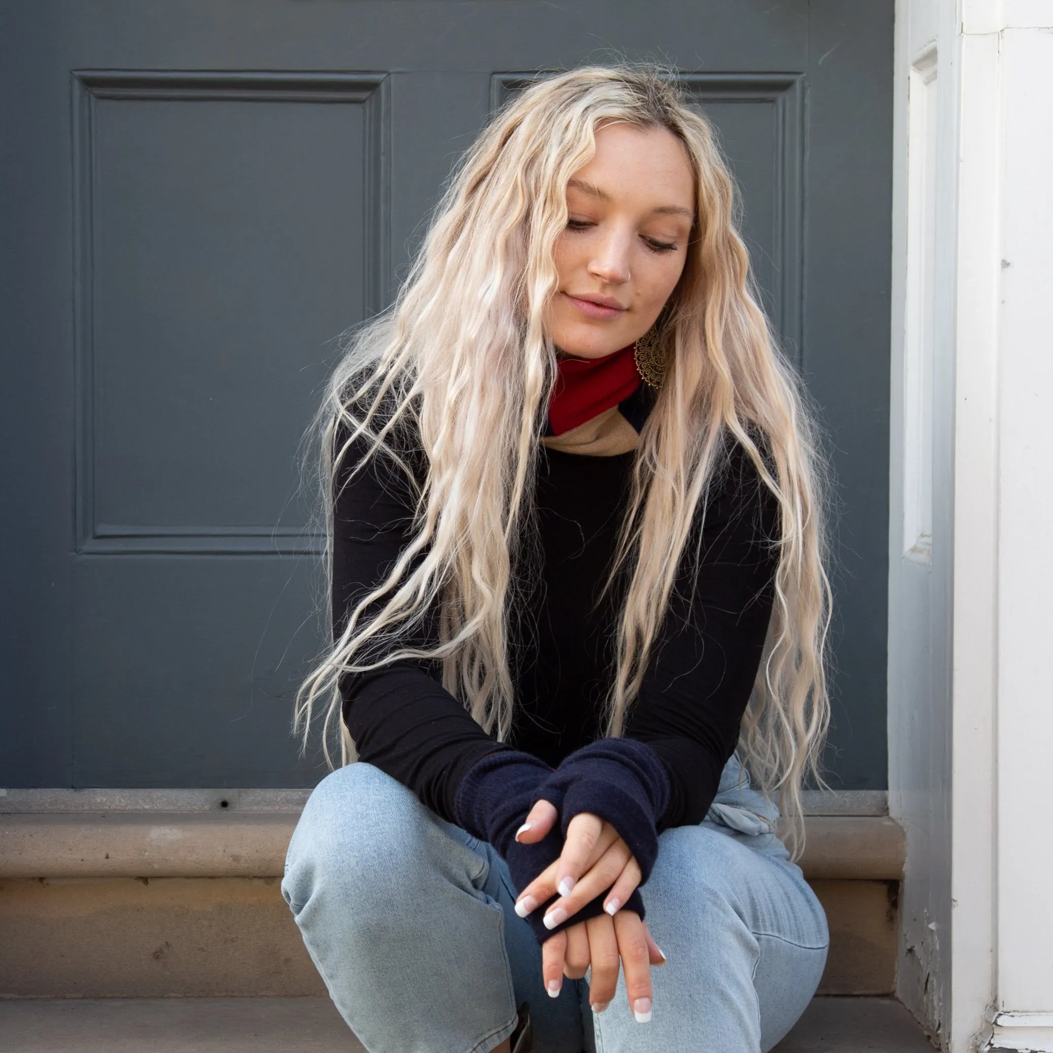 Navy Cashmere Fingerless Gloves