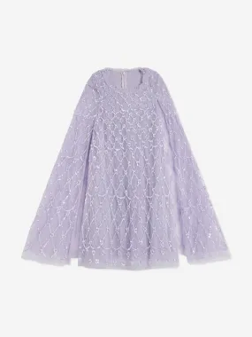 Needle & Thread Girls Heart Lattice Cape Dress in Purple