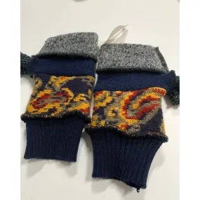 New and Upcycled Recycled sweater texting fingerless gloves with thumb guards. Some wool.