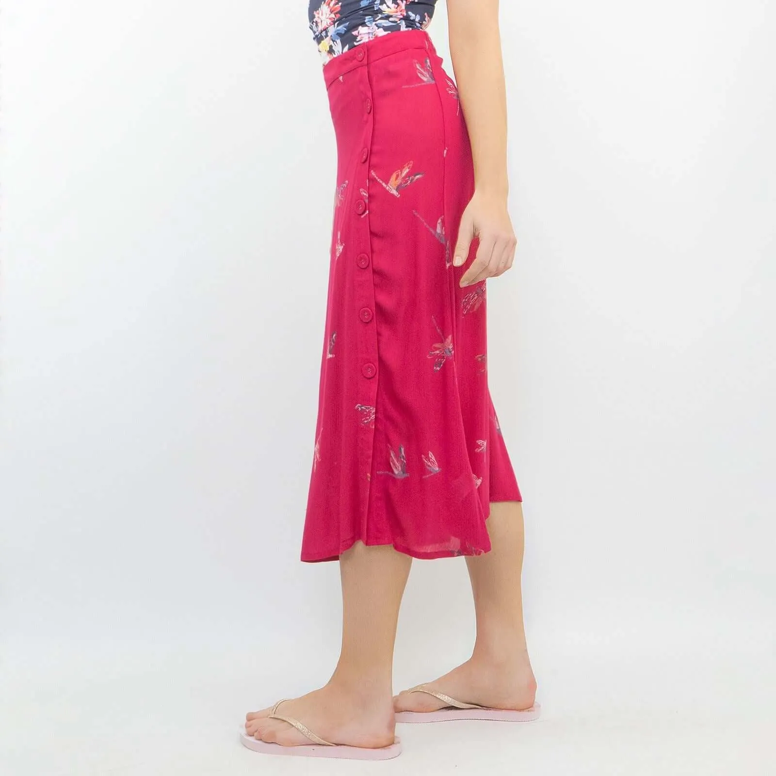 Next Dragonfly Pink Lightweight A Line Midi Skirt