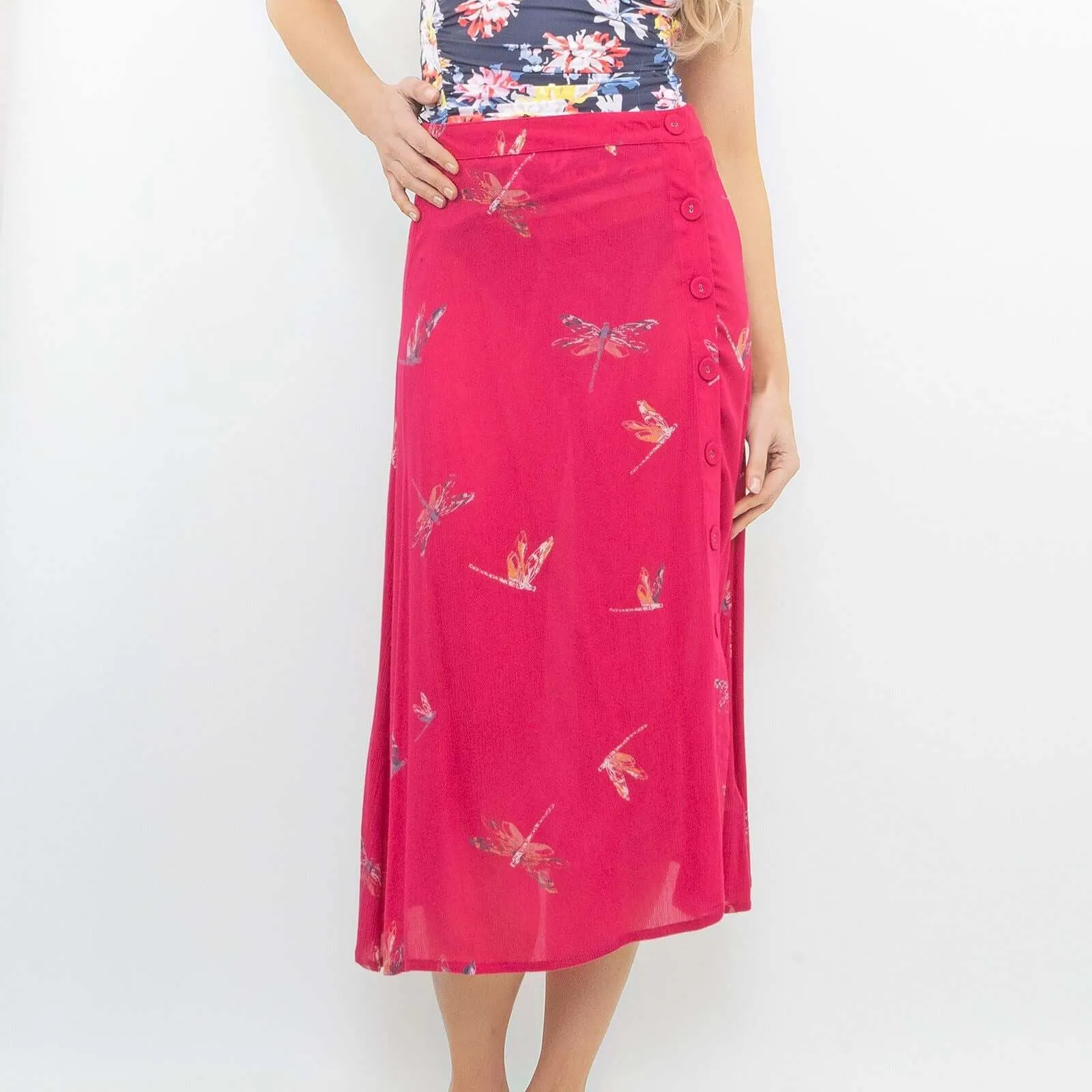 Next Dragonfly Pink Lightweight A Line Midi Skirt