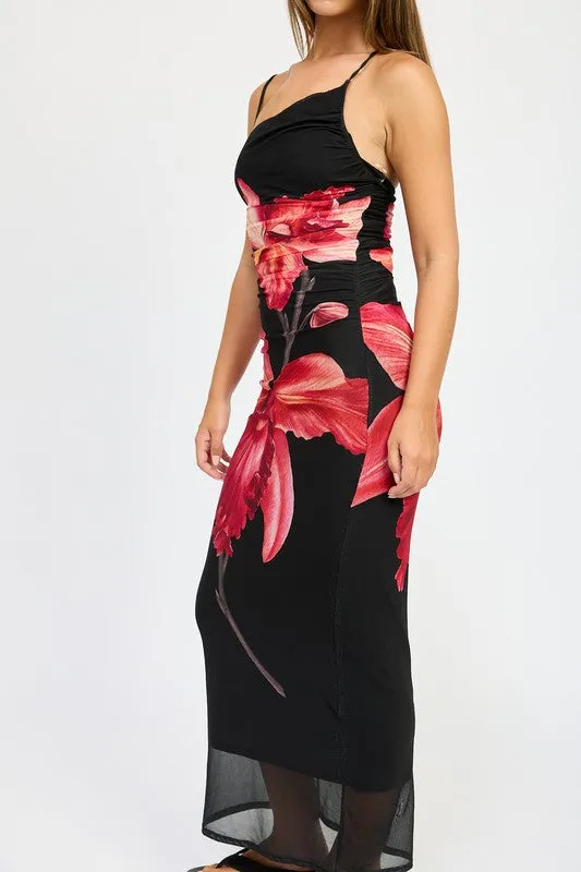 ONE SHOULDER RUCHED MAXI DRESS