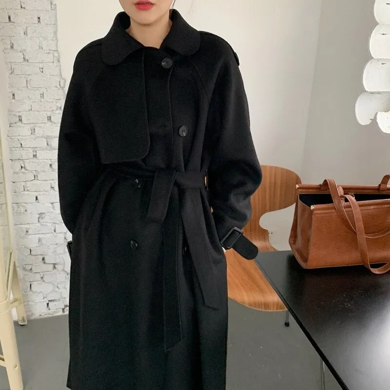 Oversize Fashion Cashmere Wool Long Thick Warm Woolen Trench Overcoat