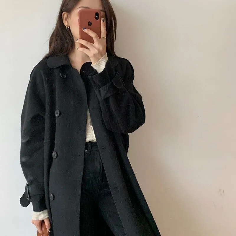 Oversize Fashion Cashmere Wool Long Thick Warm Woolen Trench Overcoat