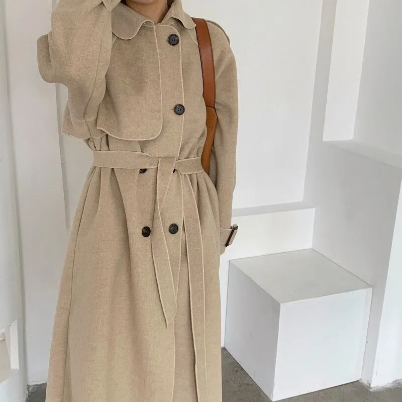 Oversize Fashion Cashmere Wool Long Thick Warm Woolen Trench Overcoat