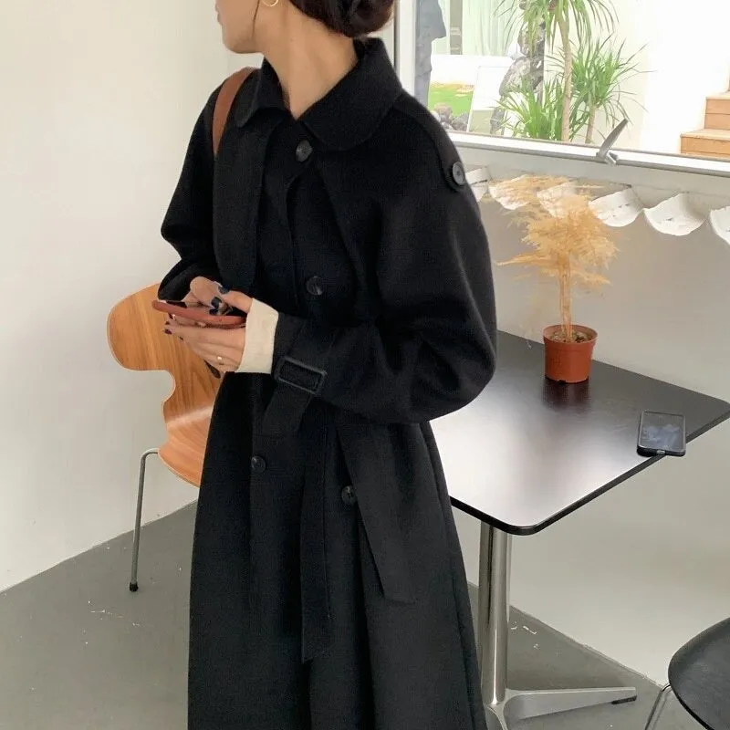 Oversize Fashion Cashmere Wool Long Thick Warm Woolen Trench Overcoat