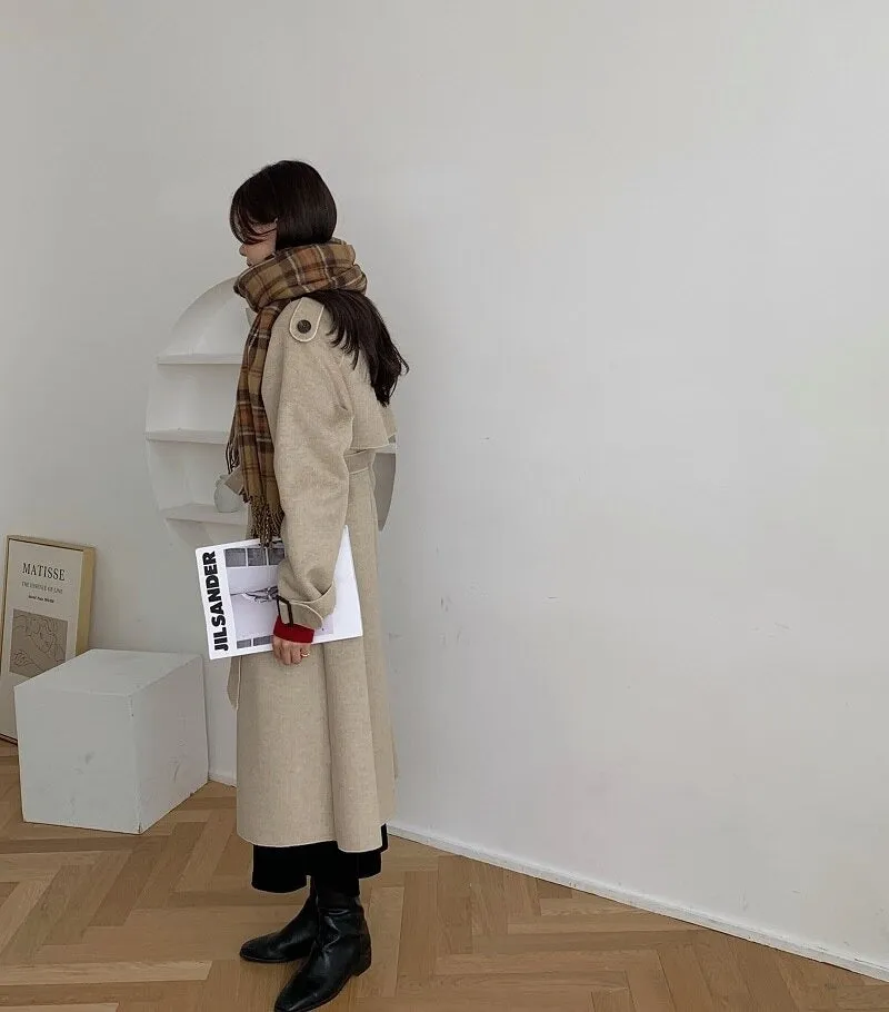 Oversize Fashion Cashmere Wool Long Thick Warm Woolen Trench Overcoat