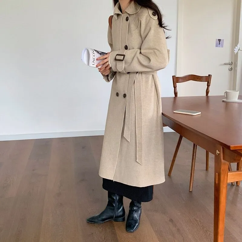 Oversize Fashion Cashmere Wool Long Thick Warm Woolen Trench Overcoat