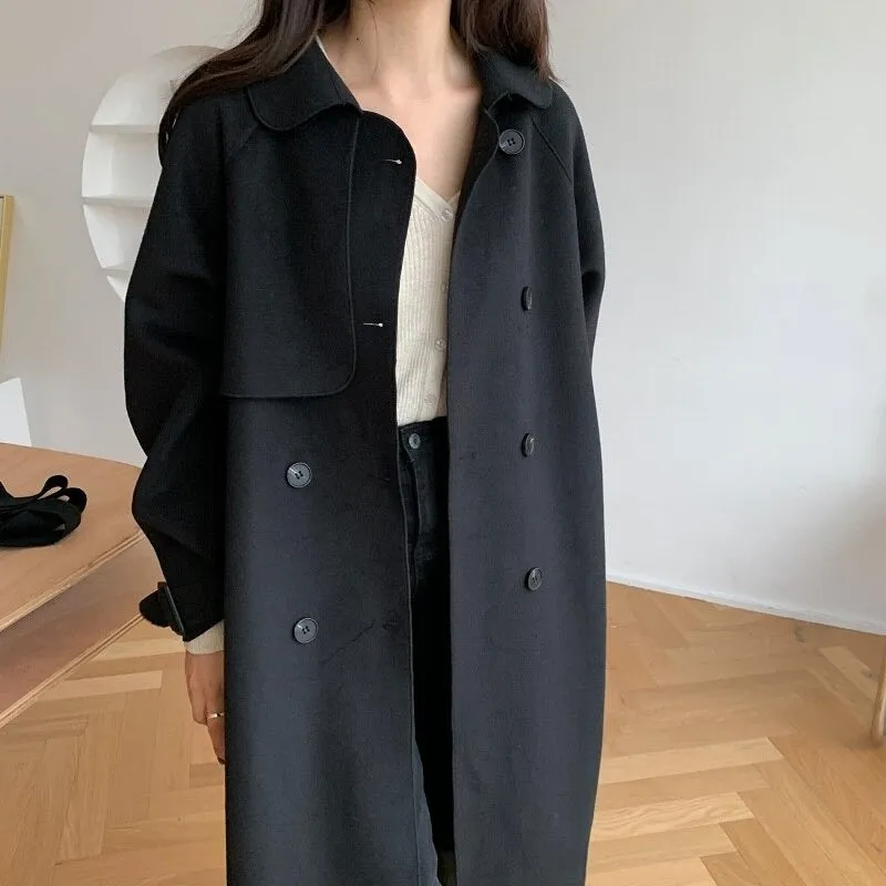 Oversize Fashion Cashmere Wool Long Thick Warm Woolen Trench Overcoat