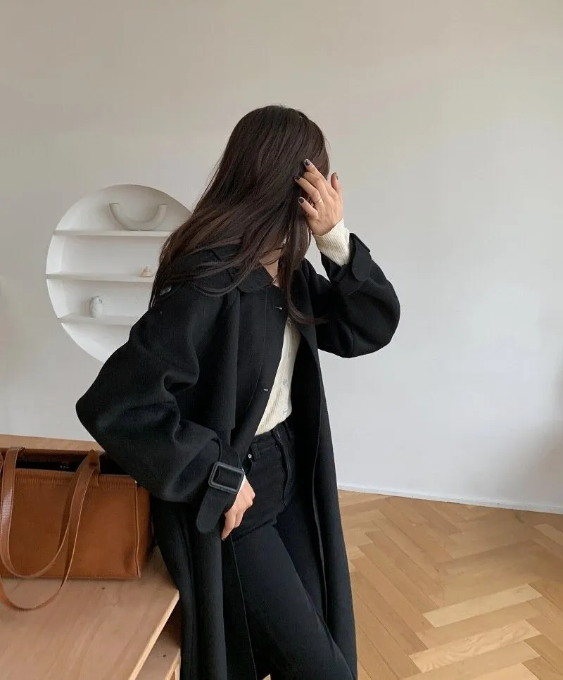 Oversize Fashion Cashmere Wool Long Thick Warm Woolen Trench Overcoat