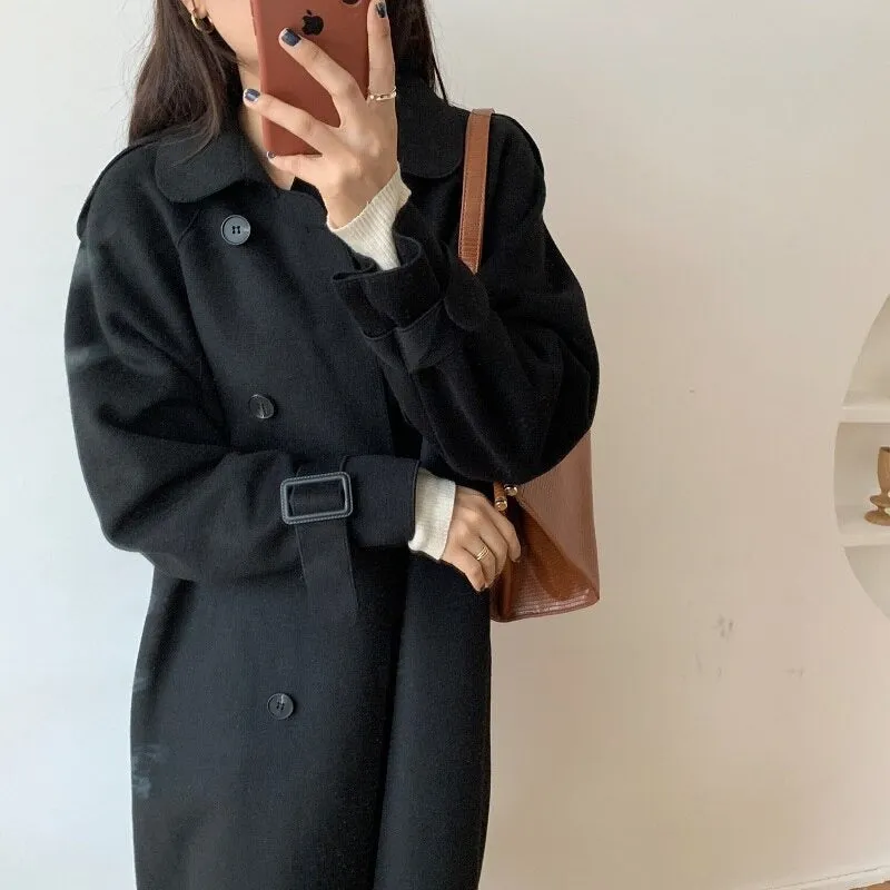 Oversize Fashion Cashmere Wool Long Thick Warm Woolen Trench Overcoat