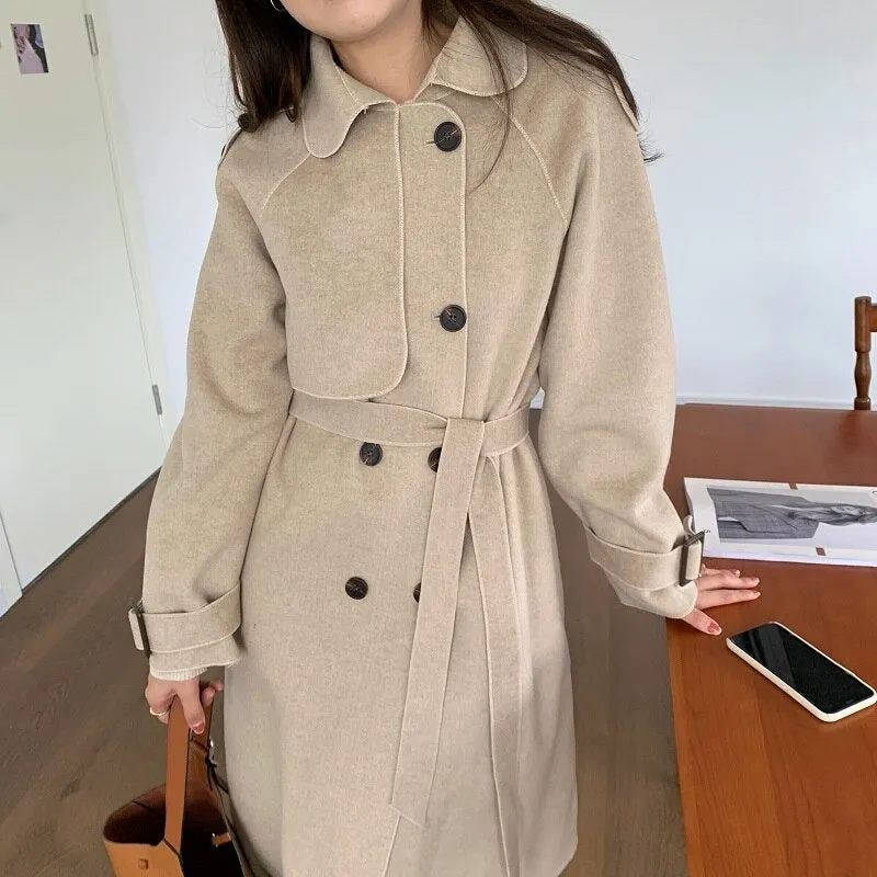 Oversize Fashion Cashmere Wool Long Thick Warm Woolen Trench Overcoat