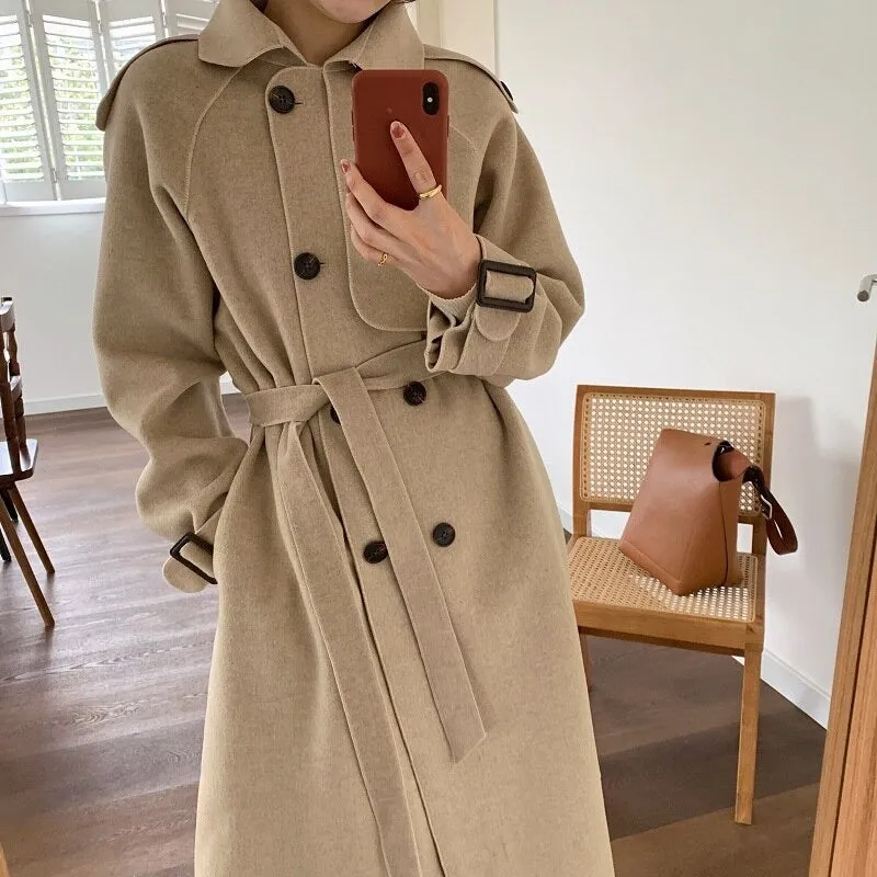 Oversize Fashion Cashmere Wool Long Thick Warm Woolen Trench Overcoat