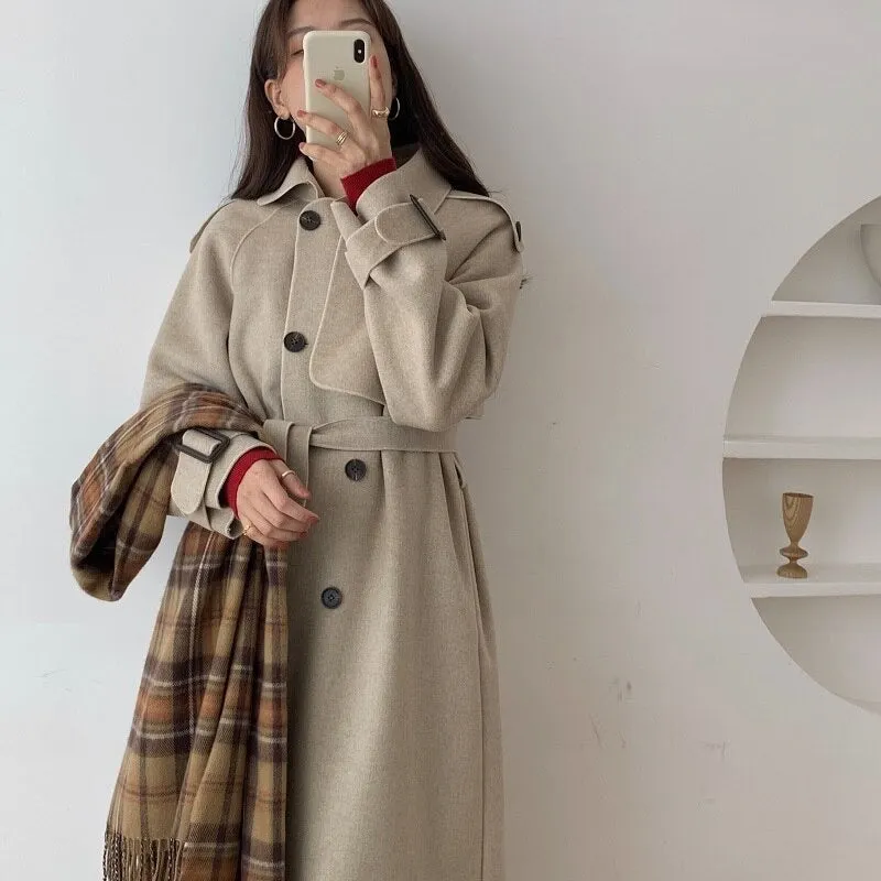 Oversize Fashion Cashmere Wool Long Thick Warm Woolen Trench Overcoat