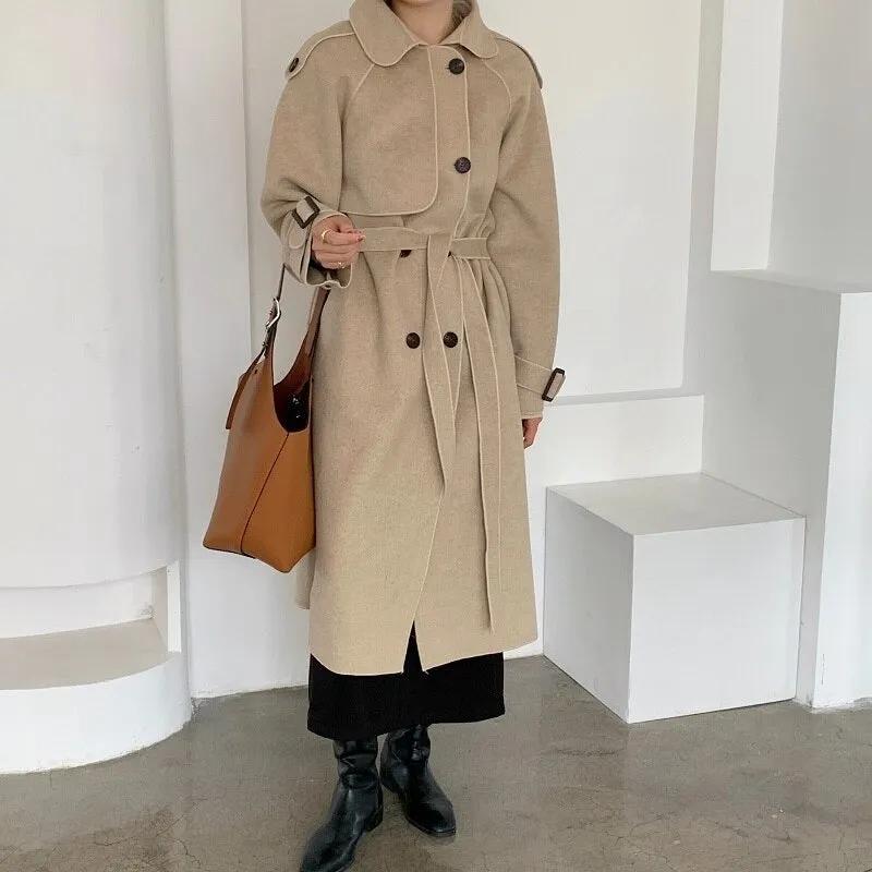 Oversize Fashion Cashmere Wool Long Thick Warm Woolen Trench Overcoat