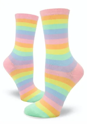 Pastel Rainbow Striped Womens Crew Sock