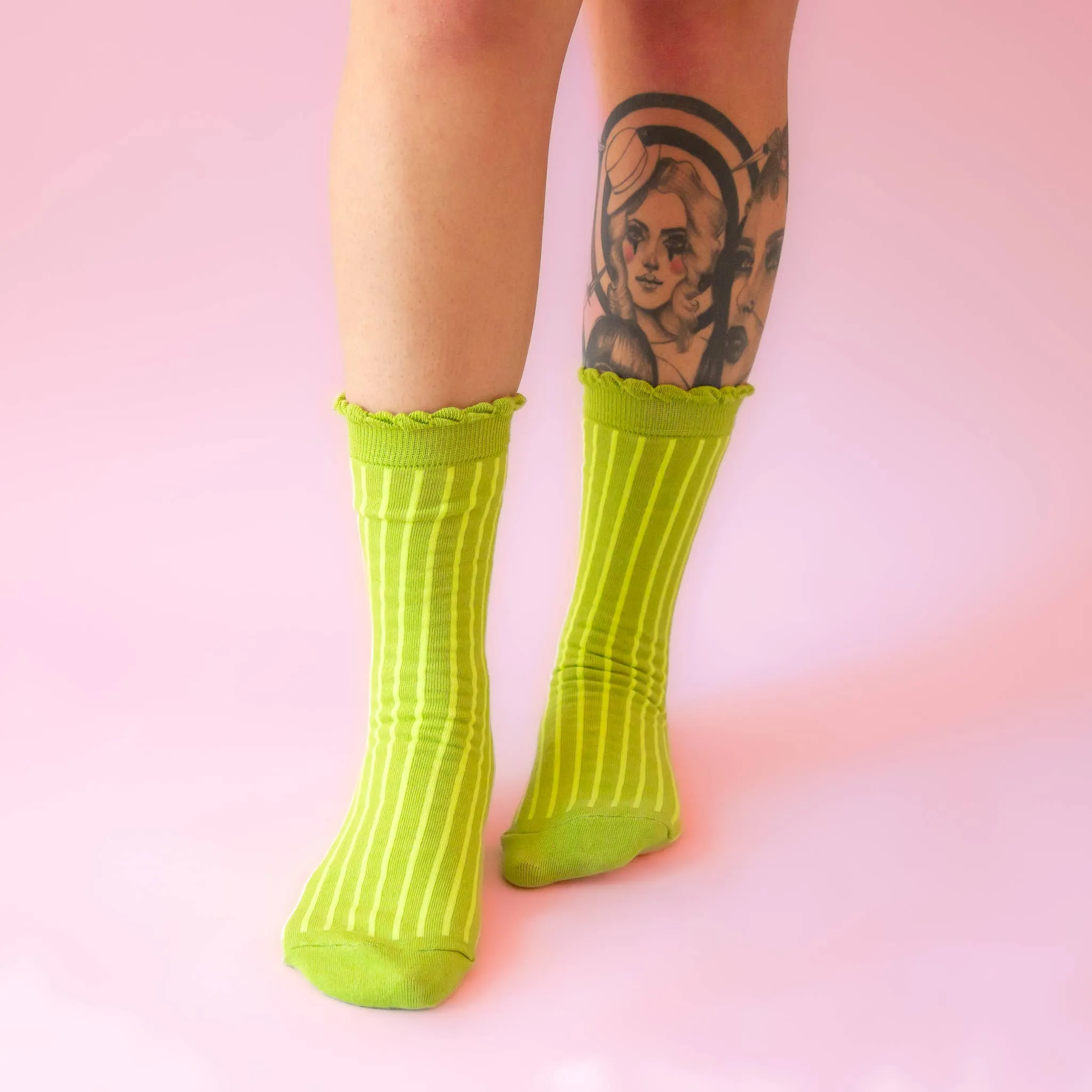 Pear Striped Crew Socks