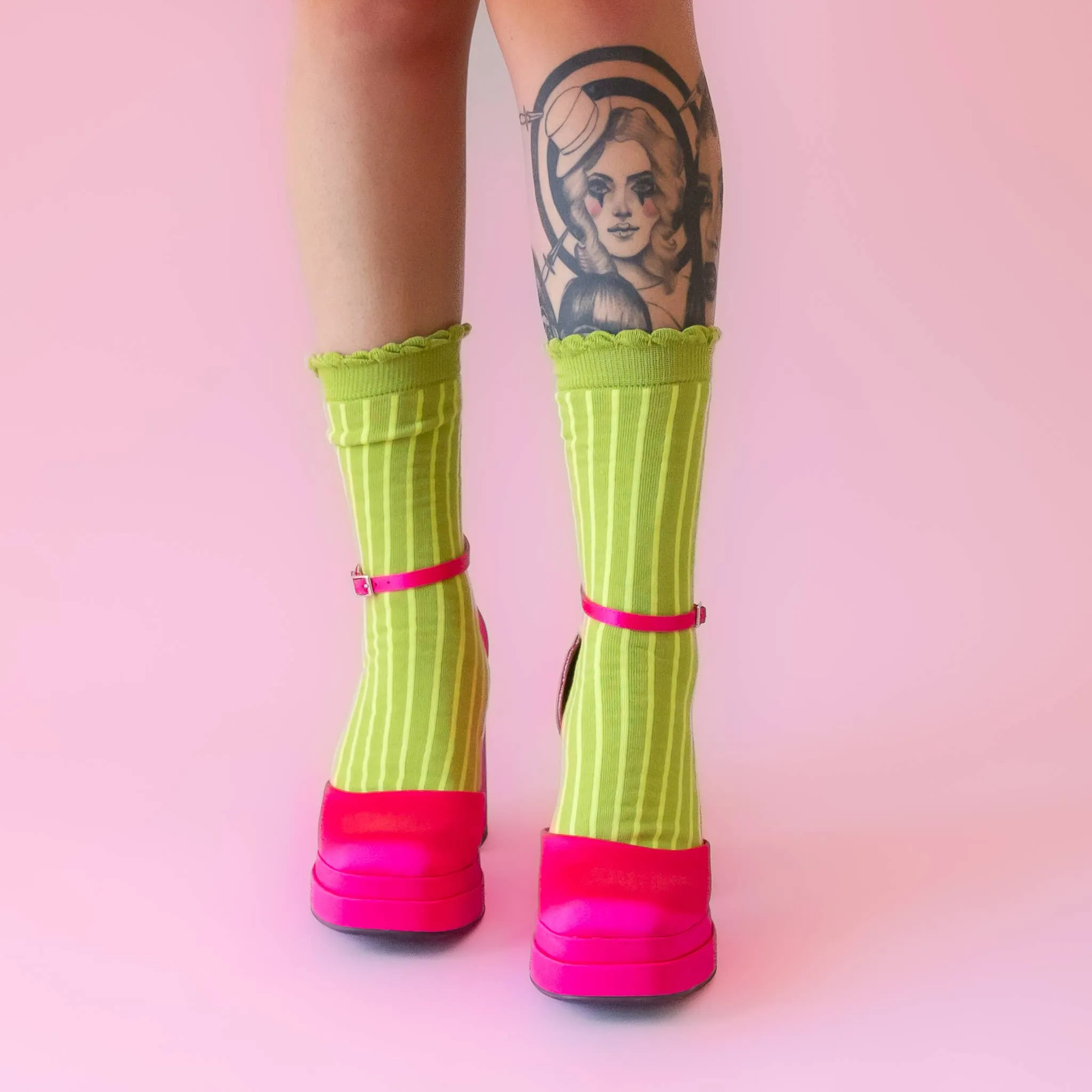 Pear Striped Crew Socks