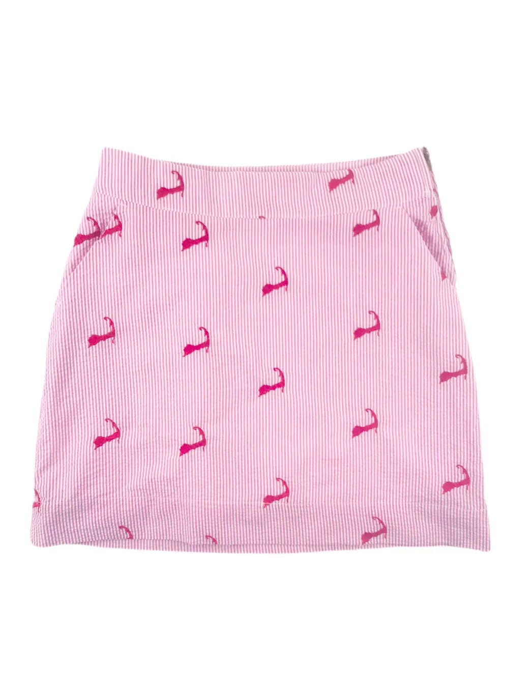 Pink Seersucker Women's Skirt with Embroidered Cape Cods