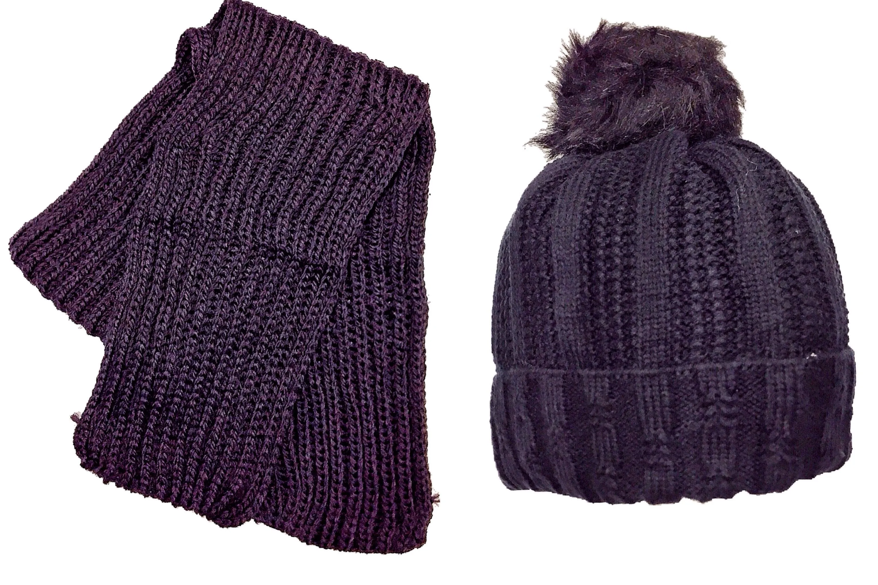 Pom Pom Fleece Beanie   Scarf Set