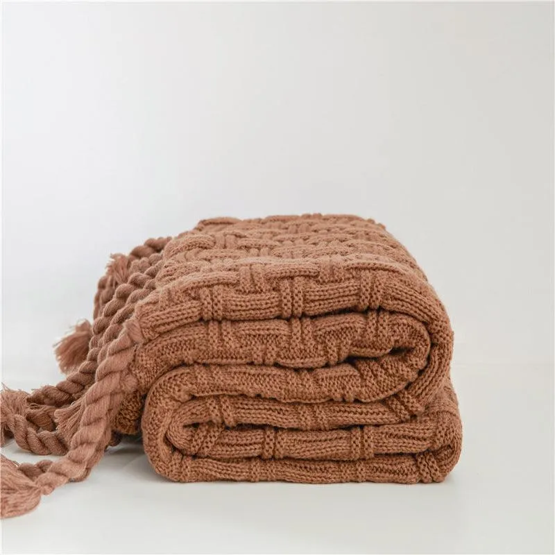 Positive And Negative Woven Tassels Casual Nap Air Conditioning Blanket Shawl Office Blanket Emily