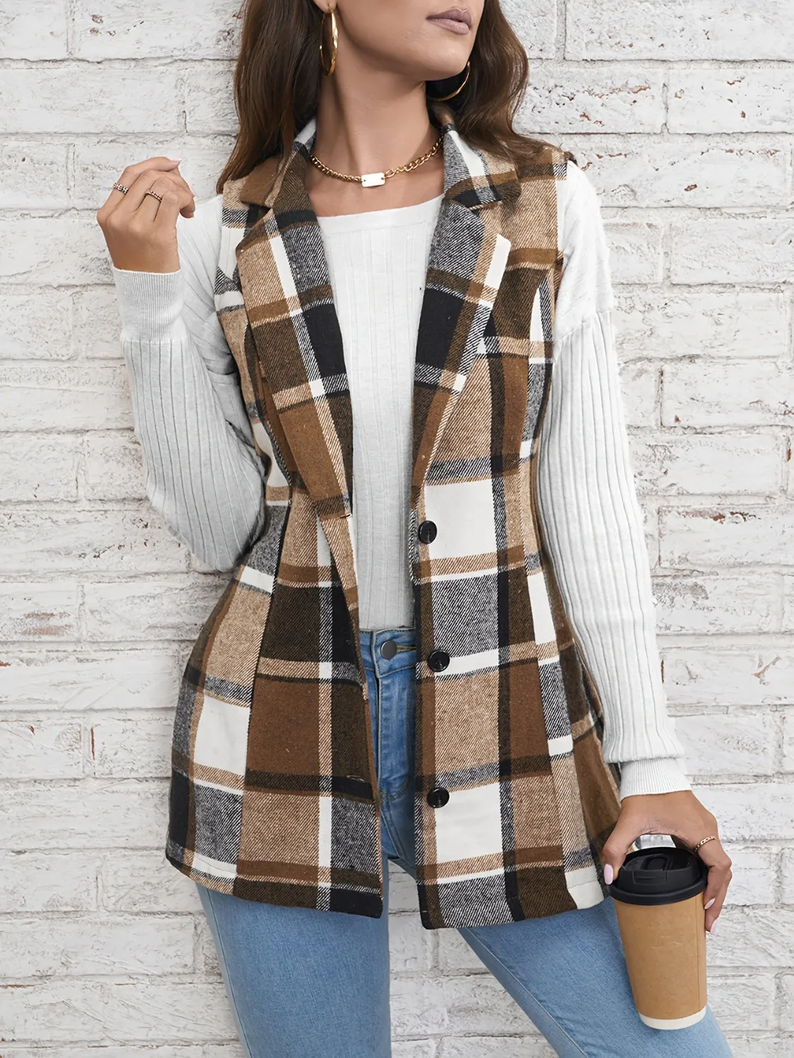 PRE-ORDER: Plaid Button Down Vest Coat