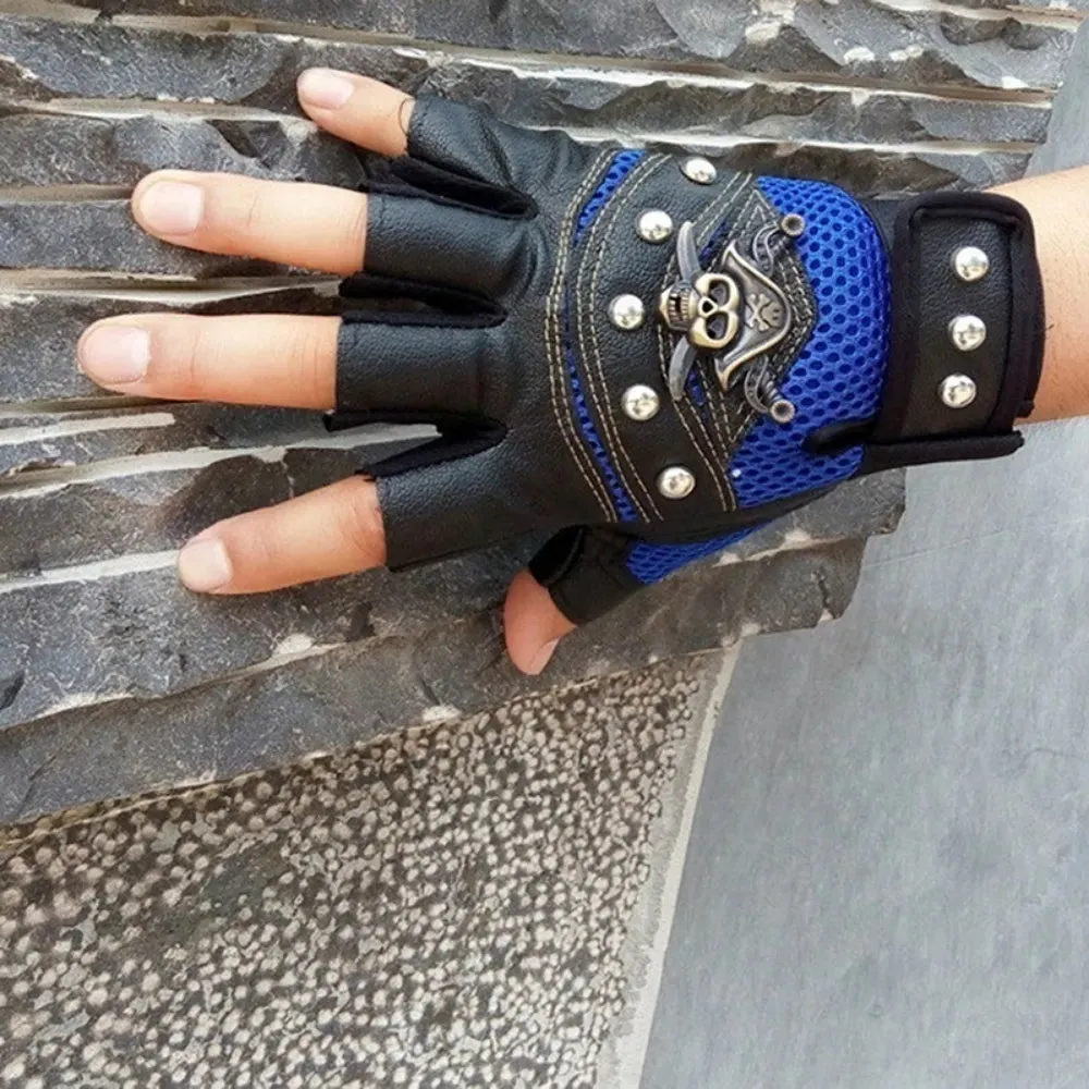 PU Leather Skull Punk Black Driving Motorcycle Biker Fingerless Gloves Mens Womens Gloves Gift